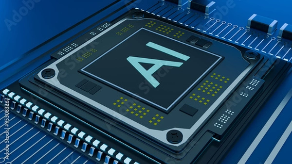 Fototapeta cpu, gpu, processor, artificial intelligence, ai, chip, network, computer, internet, computing power, chat, data, information, technology, 3d illustration