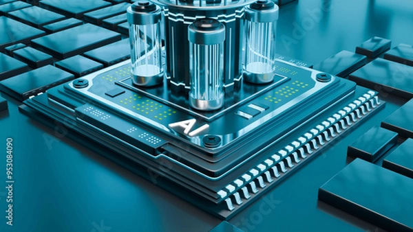 Fototapeta artificial intelligence, ai, machine learning, processor, technology, 3d illustration.