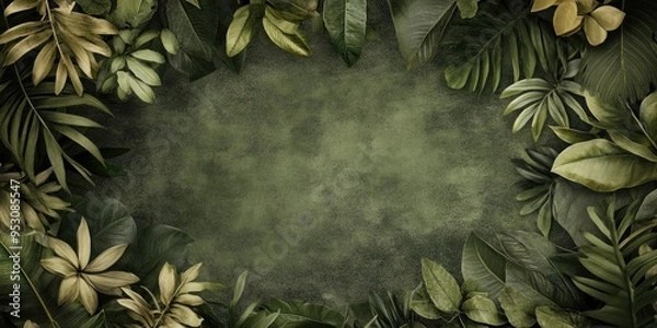 Obraz A wallpaper with a tropical leaf texture and a flowery background with a natural theme that offers copy space for text advertisements or other material