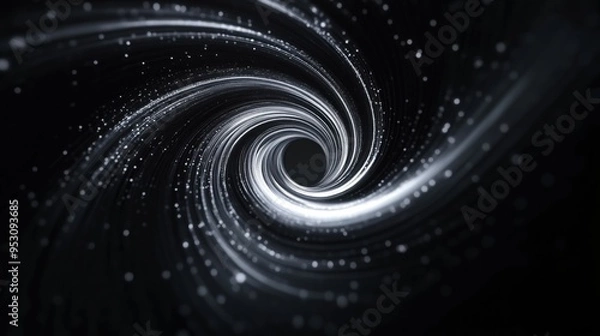 Fototapeta A black and white image of a spiral galaxy with a black hole in the center. The galaxy is filled with stars and dust, and the black hole is surrounded by a swirling vortex of light