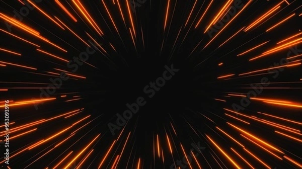 Fototapeta A bright orange and black image of a starburst with a black background. The image is full of bright orange lines that create a sense of movement and energy. Scene is dynamic and exciting