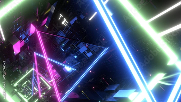 Fototapeta VJ トンネル ワープ 三角形 回転 メタル 青 紫 水色 [別Verあり]