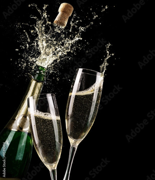 Fototapeta Popping Champagne And Toast Of Midnight