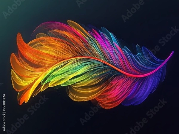 Fototapeta Colorful feather isolated on dark background.  illustration