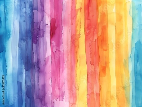 Obraz Watercolor rainbow background with abstract stripes
