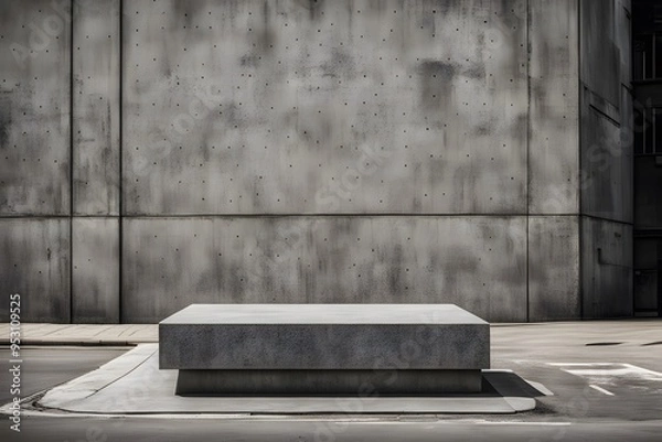 Fototapeta A podium with a rough concrete texture set against a gritty urban street scene, AI Generated