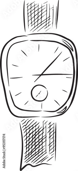 Obraz Vector illustration of a clock with hands, a wristwatch in line art style, black and white version. Minimalism, modern design, suitable for packaging, labels, stickers.