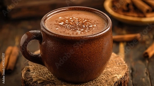 Obraz Authentic Mexican Champurrado Served in Rustic Clay Mug