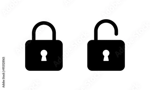 Fototapeta Lock and unlock icon in generic style. Padlock sign symbol