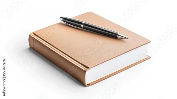 Fototapeta Elegant Hardcover Book with Calligraphy Pen and Ink in Realistic Style on White Background, High Detail 8K Image, generative AI