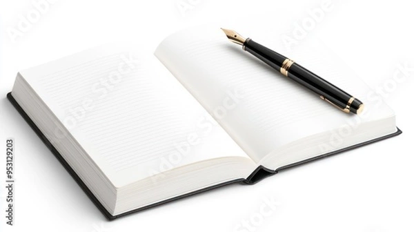 Fototapeta Vintage Fountain Pen Writing in Open Diary with Bookmark - 8K High Detail Realistic Stock Photo, generative AI