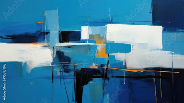 Fototapeta Blue and white abstract painting background texture design surface