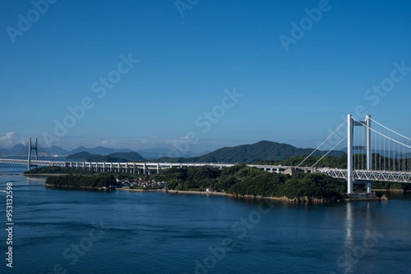 Obraz 日本の岡山県倉敷市下津井の美しい瀬戸大橋