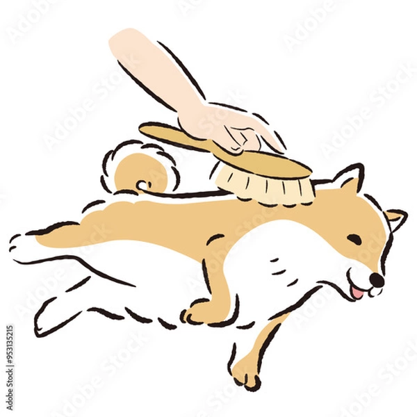 Fototapeta 犬をブラッシングするイラスト