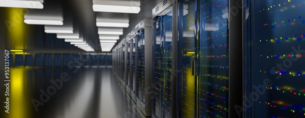 Obraz Server. Server data center. Backup, mining, hosting, mainframe, farm and computer rack with storage information. 3d rendering