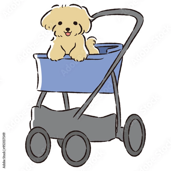 Obraz 犬が乗ったペットカートの手描きイラスト