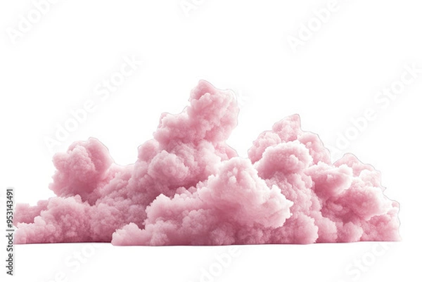 Fototapeta A large, fluffy pink cloud isolated on a white transparent background.