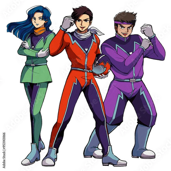 Obraz レトロな特撮やロボットアニメのヒーロー・決めポーズ全身立ち絵