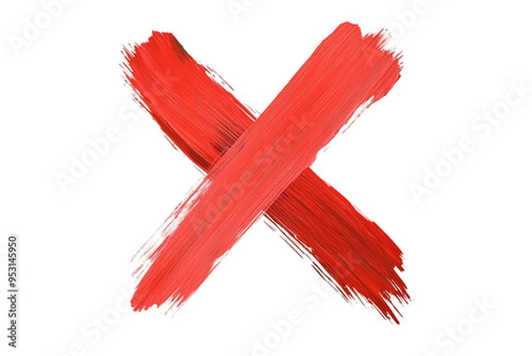 Fototapeta A red painted X mark on a white transparent background.