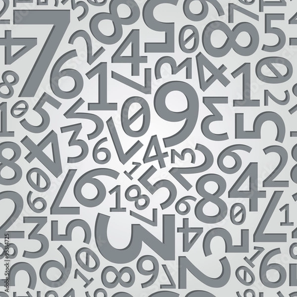 Fototapeta Abstract dark grey random numbers on white background seamless pattern