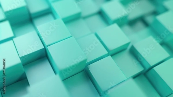 Fototapeta Smooth blue and green abstract cubes, dynamic digital design, modern aesthetic, vibrant textures, immersive visual experience, captivating backdrop for various applications