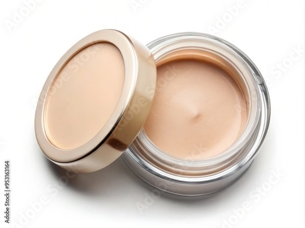 Fototapeta Soft, natural light illuminates the concealer pot from the top, highlighting the subtle texture and contours of the container, with a slight shadow at the base to add depth and dimension.