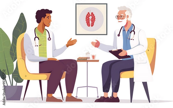 Fototapeta Compassionate Doctor Discussing Treatment Options with Elderly Patient: Medical Decision-Making Process