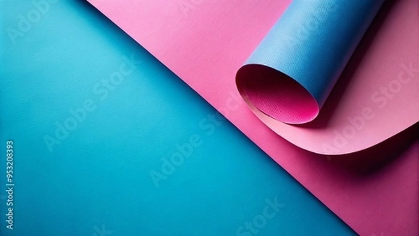 Fototapeta Panoramic shot of pink and blue paper on abstract geometric background