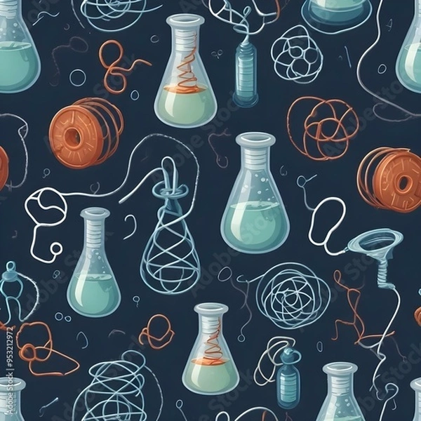 Fototapeta drawing on a chalk board of a flask container and lines showing scientific background