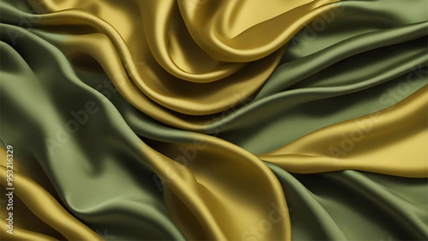 Fototapeta Green and dark yellow silk fabric smooth texture 