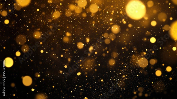 Fototapeta abstract dark brown and gold particle backdrop. christmas golden light shed bokeh particles over a background of black. gold foil appearance. holiday idea, 