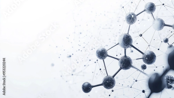 Fototapeta futuristic abstract molecules and lines pattern on white gray background with copy space, detailed and intricate image