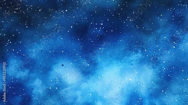 Fototapeta blue gradient watercolor starry sky background, dark blue watercolor  galaxy background with stars and nebulae, blue watercolor space ,banner, detailed hyper realistic image