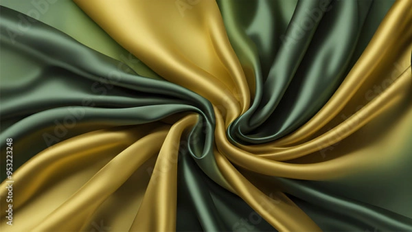 Fototapeta silk fabric texture background featuring dark green and yellow shades