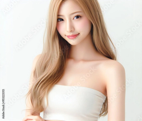 Fototapeta 白いチューブトップの美女