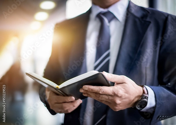 Fototapeta オフィスで手帳を開くビジネスマンイメージ