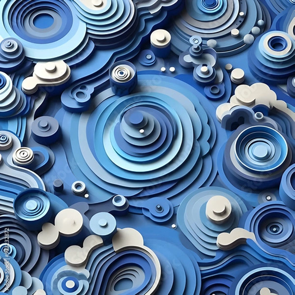 Fototapeta Blue 3D Papercut Layers in Abstract Motion