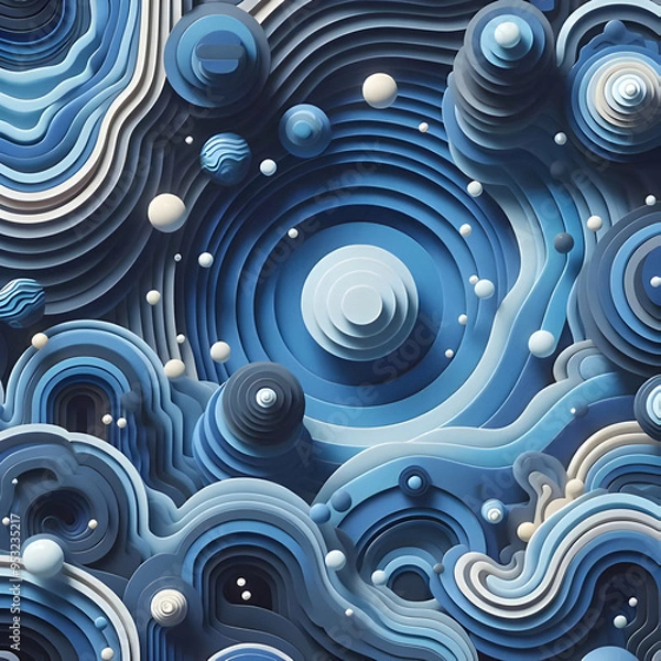 Fototapeta Dynamic Blue Papercut Layers in 3D
