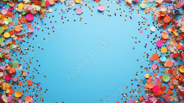 Fototapeta blank frame background with confetti glitter and sparkles color colorful anniversary milestone celebration jubilee party with copy space banner, high definition photo