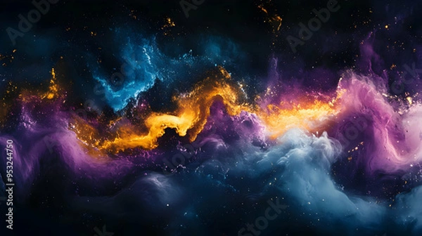 Fototapeta Abstract colorful nebula with swirls of blue, purple, and gold.