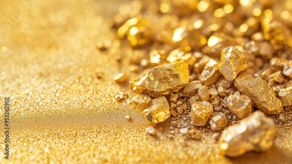 Fototapeta gold nuggets on a gold colored background, detailed high resolution photo