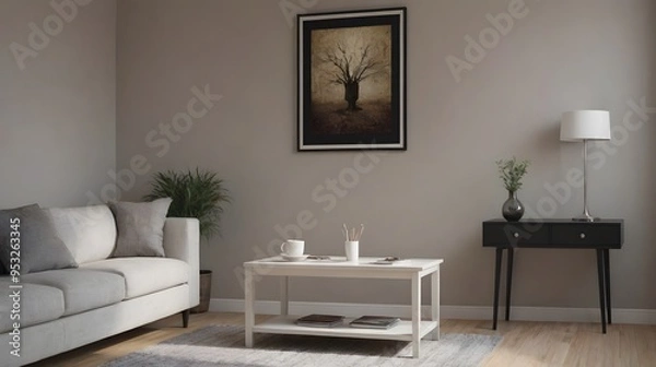 Fototapeta Home mock up design, modern white wall and wooden flooring interior image background