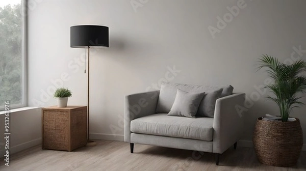 Obraz Home mock up design, modern white wall and wooden flooring interior image background