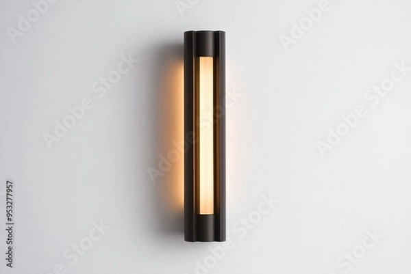 Fototapeta A modern black wall sconce with a warm white light source.