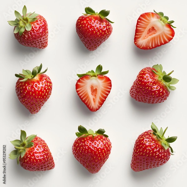 Obraz strawberries with slice on a clean white background.