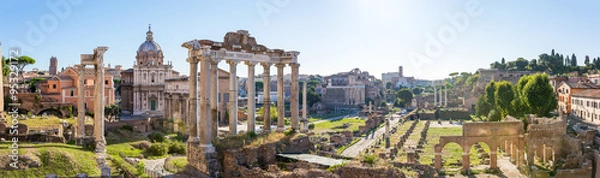 Obraz Widok na Forum Romanum ze Wzgórza Kapitolińskiego we Włoszech, Rzym. Pano