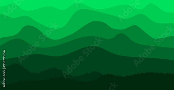 Fototapeta Adventure Background With Silhouette Mountain And Tree. Wild Forest. Wallpaper. Vector Illustration. Landscape Banner