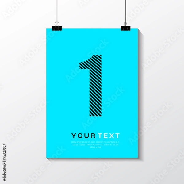 Fototapeta A4 / A3 format poster minimal abstract  Blank design with your text, paper clips and shadow EPS 10 stock vector illustration 