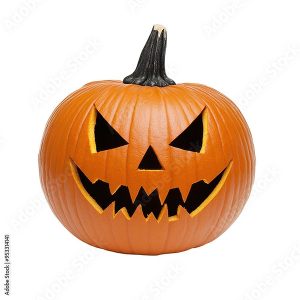 Fototapeta A spooky Halloween pumpkin with a menacing face, perfect for seasonal decorations and festive themes.