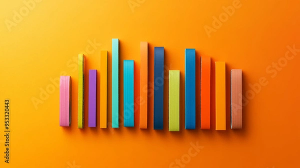 Fototapeta  The background is a solid, vibrant orange that contrasts with the colorful duct tapes, making the bars stand out. The orange background also adds energy and warmth to the visual.